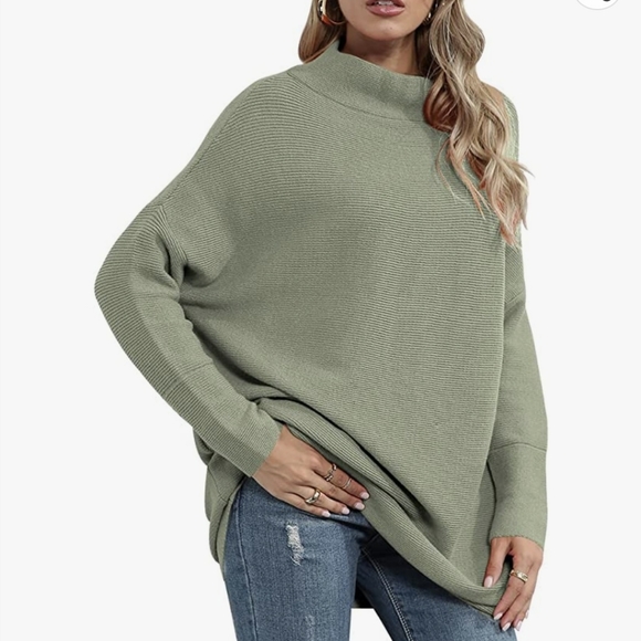 NWOT Light Green Mock Neck Tunic Loose Slouchy Knit Pullover Sweater Medium - Picture 2 of 9